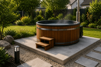 Un bain nordique installé dans un jardin