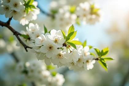 Arbre en fleurs blanches en plein printemps en extérieur