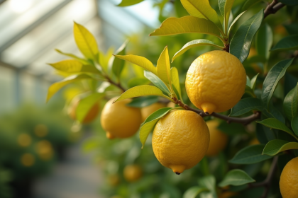 Zoom sur une branche de citronnier avec feuilles jaunies