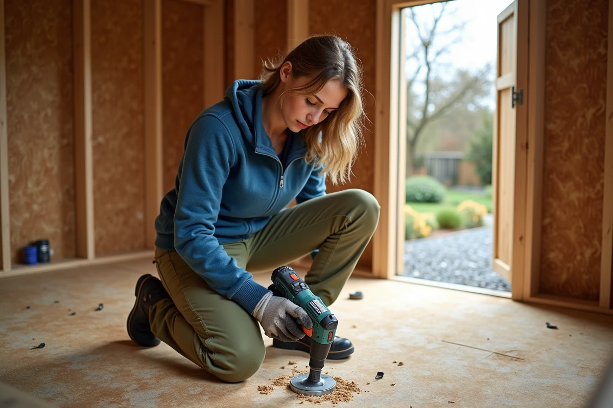 Jeune femme posant un support d