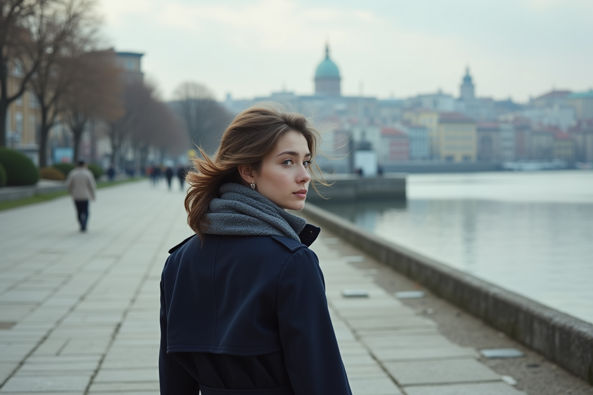 Jeune femme marchant le long d