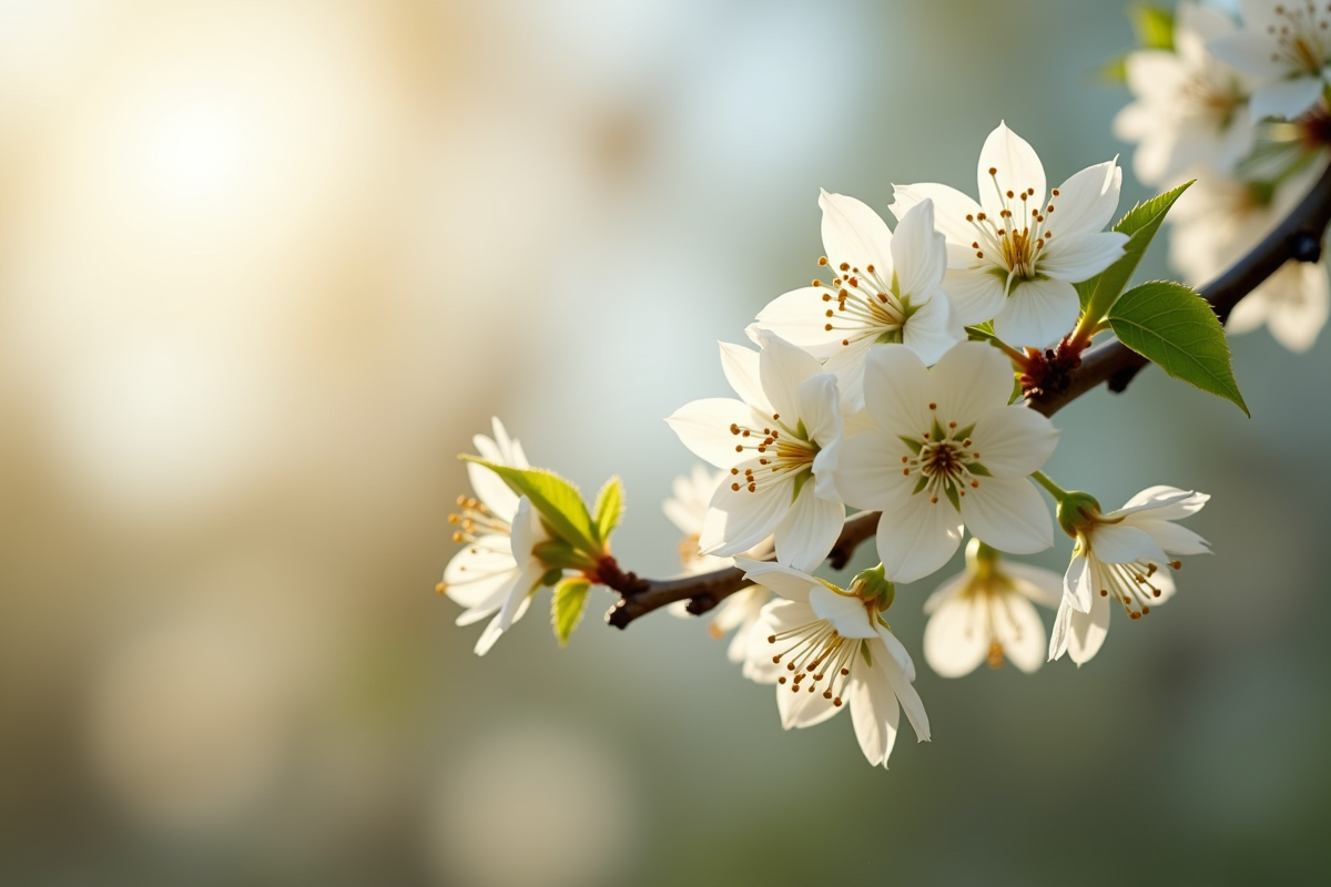 Gros plan sur des fleurs blanches sur une branche d