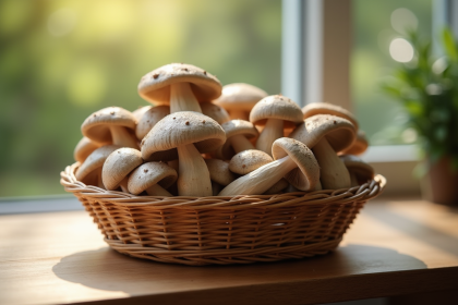 Champignons girolles grises fraîchement récoltés dans un panier en osier