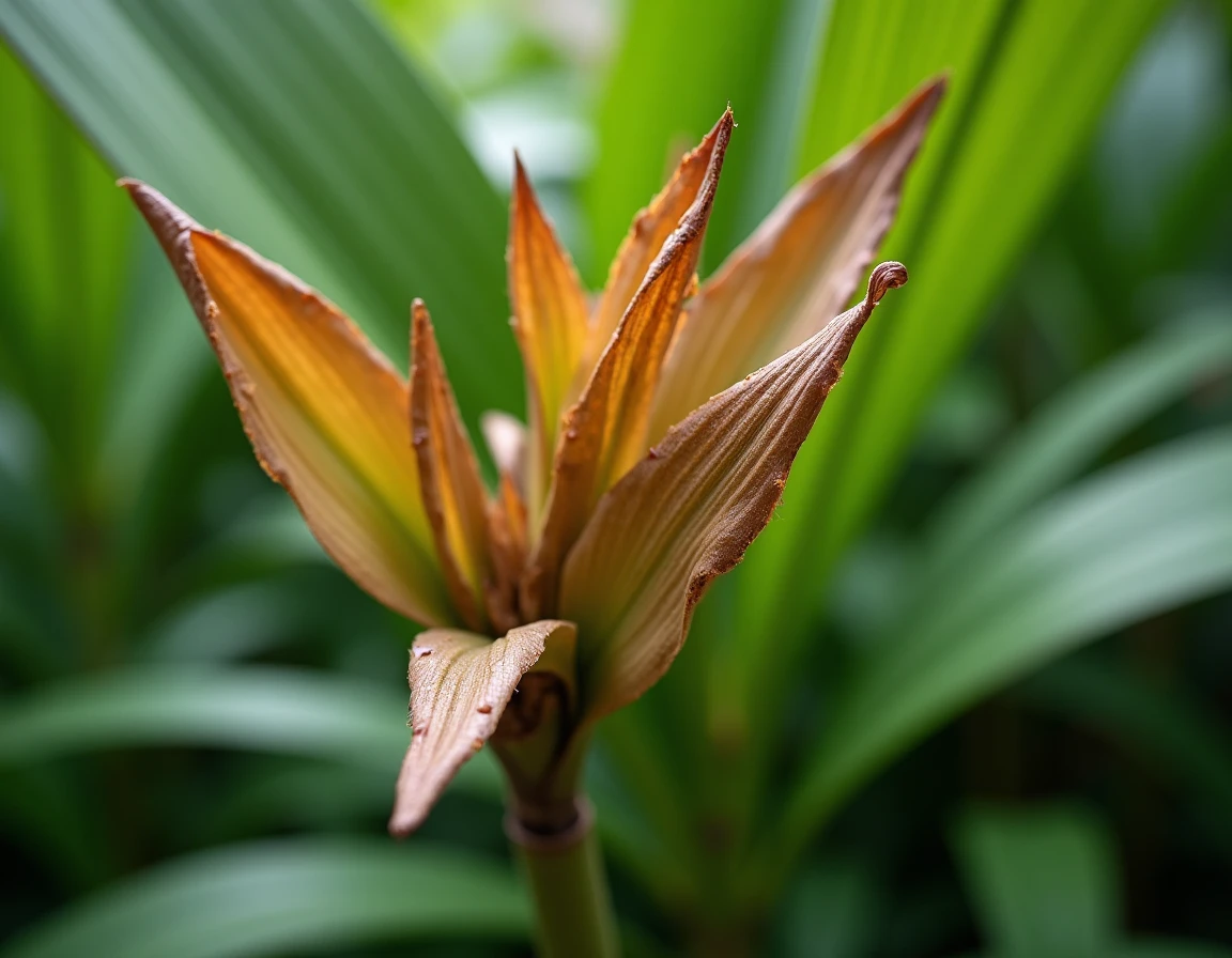 Gros plan sur des feuilles de bambous non traçants avec bords bruns et dessèchement visible