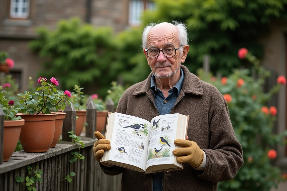Homme âgé tenant un guide d
