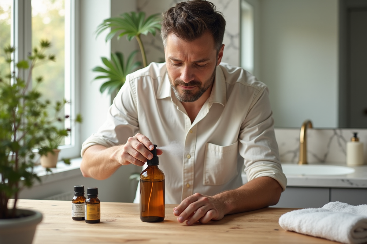 Homme préparant une brume d