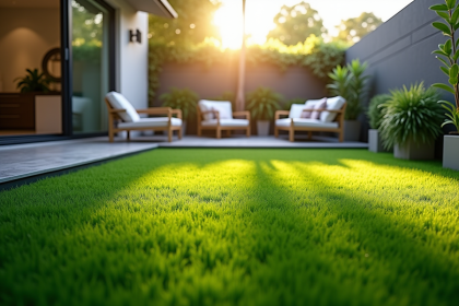 Jardin urbain avec gazon artificiel et espace détente